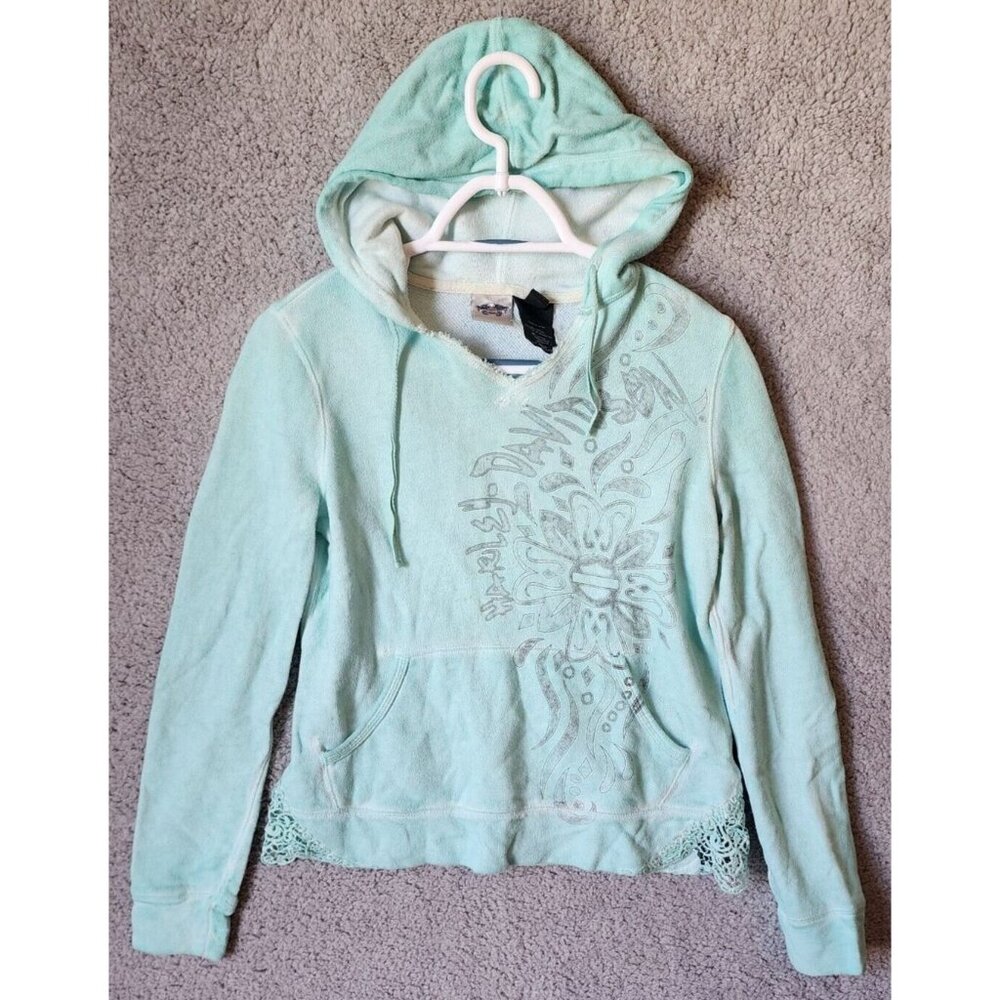 Harley Davidson Women's Pullover Hoodie‎ Sweatshirt Distressed Light Blue Size S